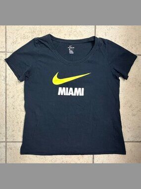 Nike Women's Miami T-Shirt L Black Yellow White Cotton Swoosh Graphic Athletic